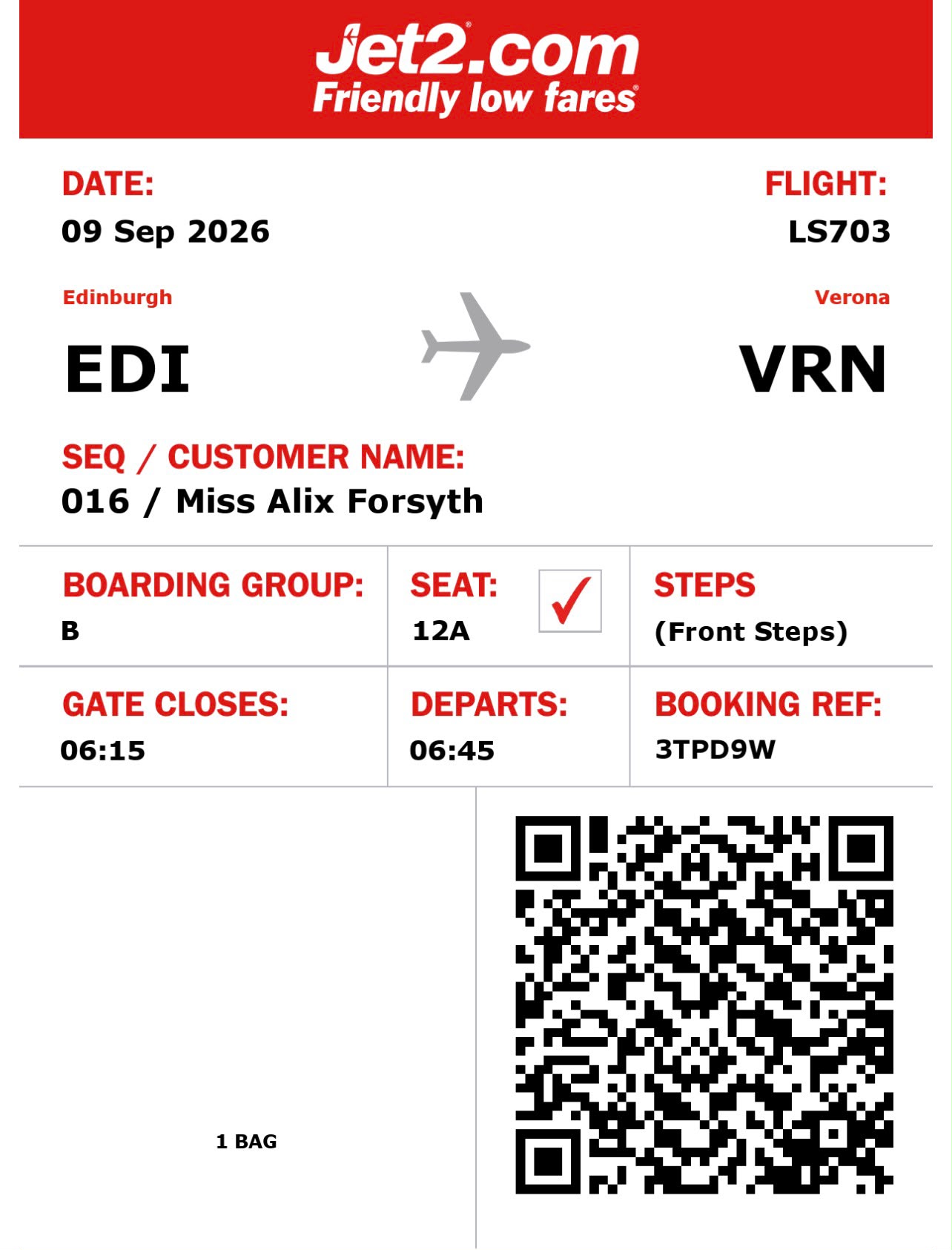 Alix Forsyth outbound boarding pass