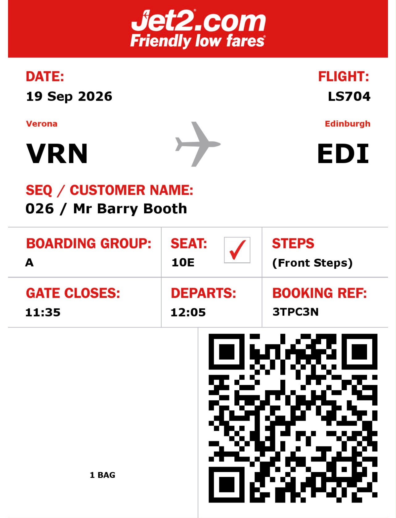 Barry Booth return boarding pass