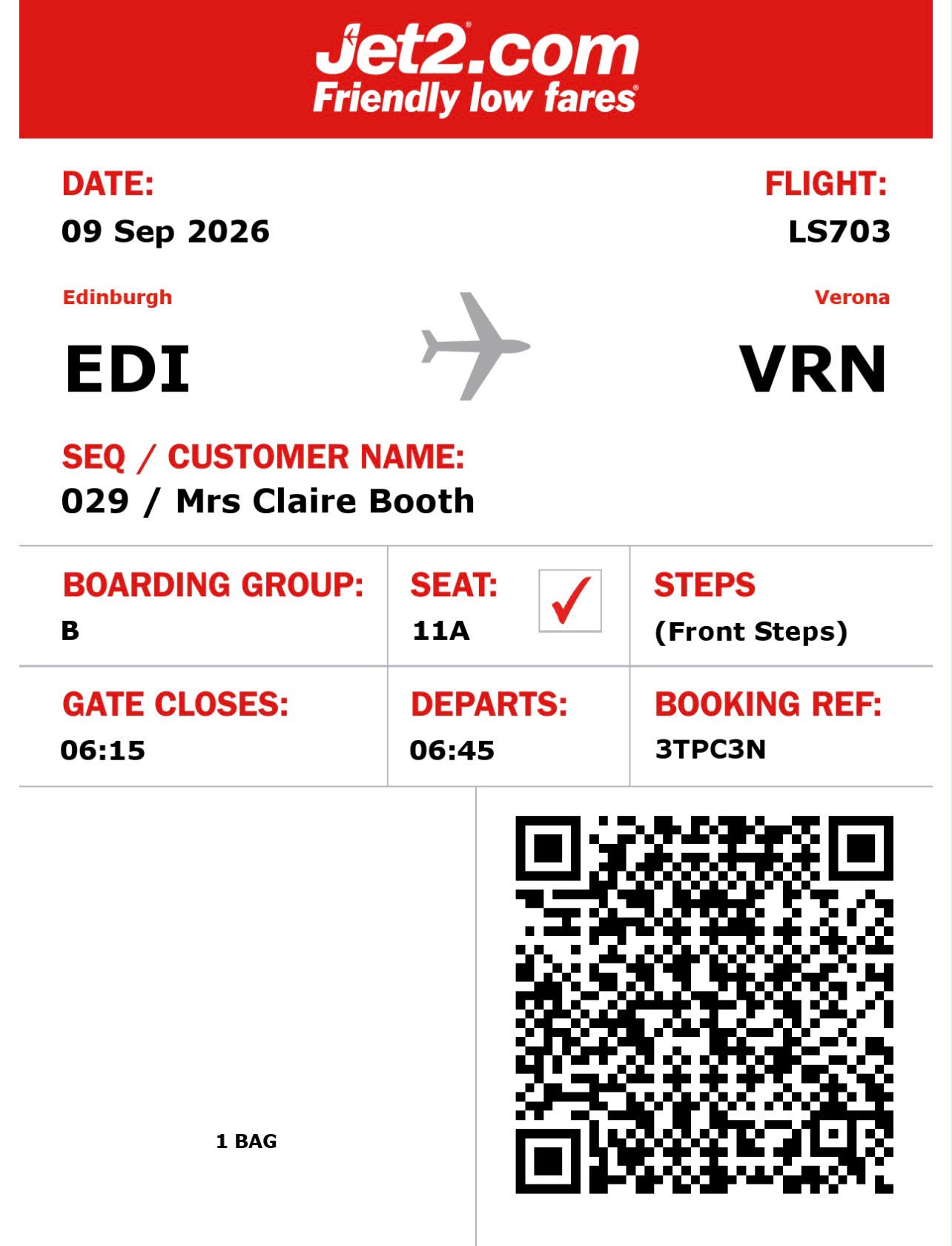 Claire Booth outbound boarding pass
