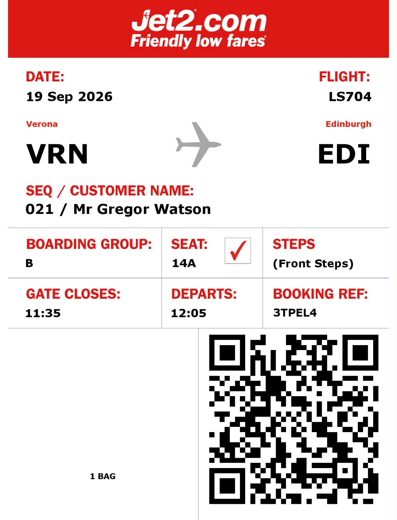 Gregor Watson return boarding pass