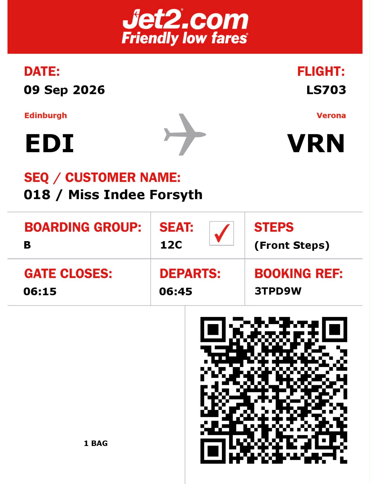 Indee Forysth outbound boarding pass