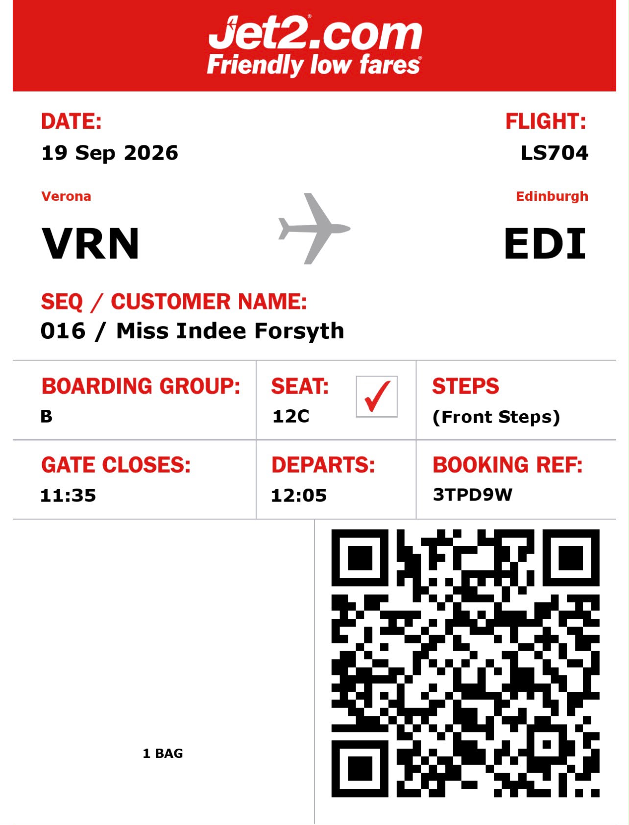 Indee Forysth return boarding pass