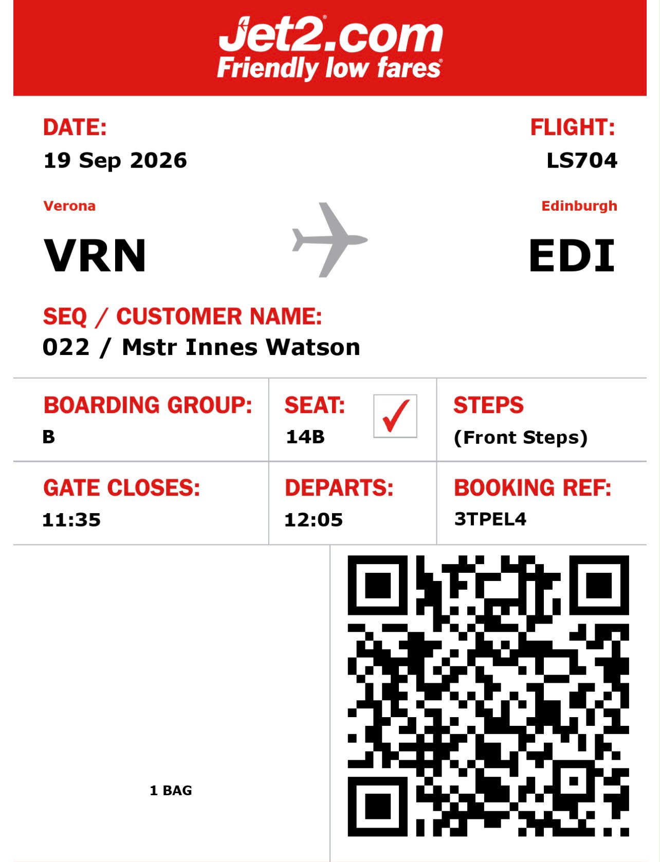 Innes Watson return boarding pass