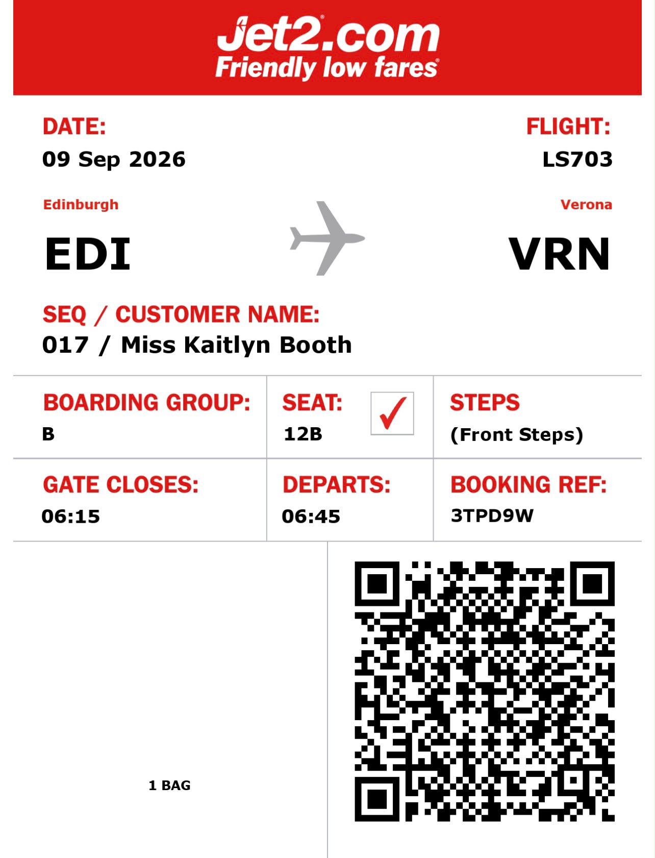Kaitlyn Booth outbound boarding pass