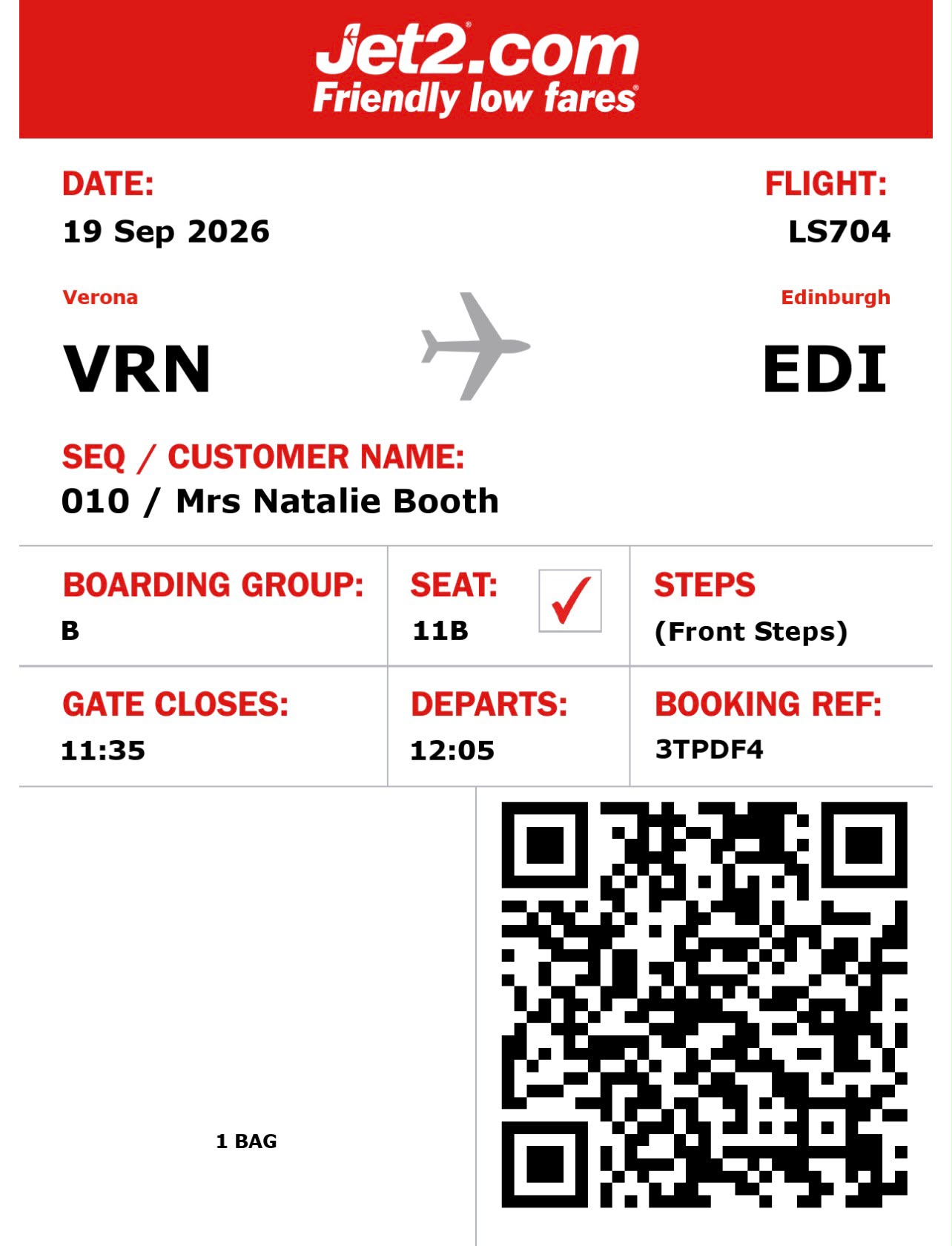 Natalie Forsyth return boarding pass