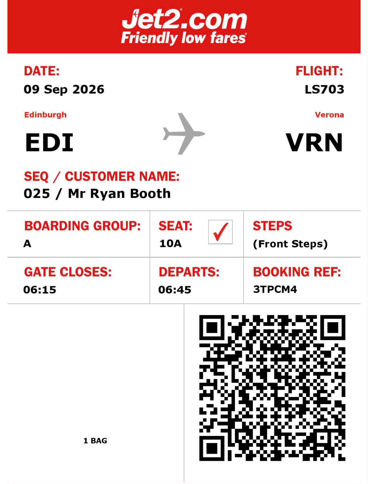 Ryan Booth outbound boarding pass
